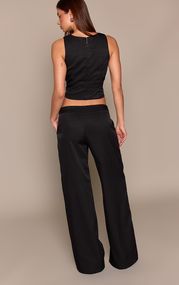 Black Woven Tailored Waistband Pants image 3