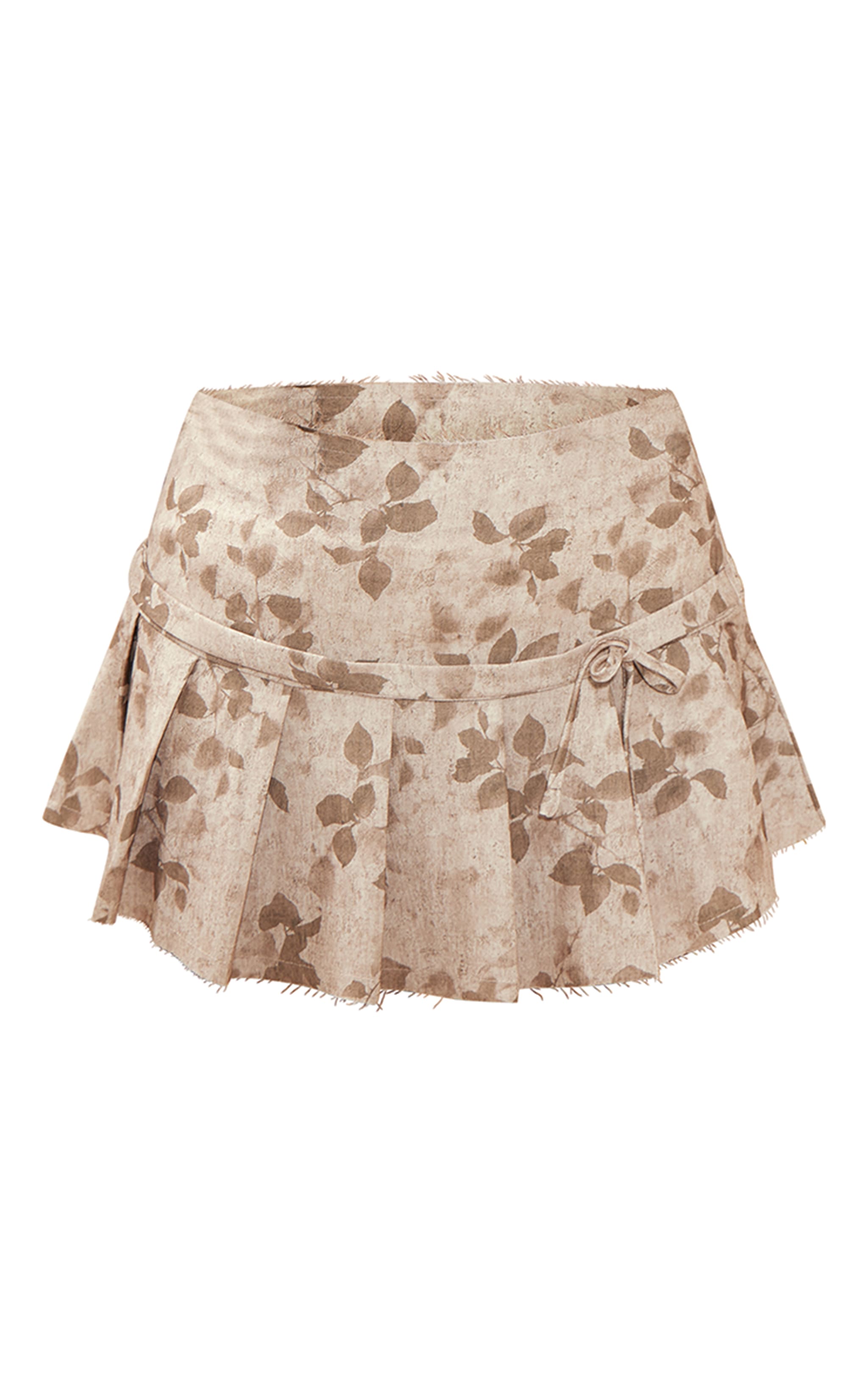 Stone Printed Twill Pleated Raw Hem Mini Skirt image 1