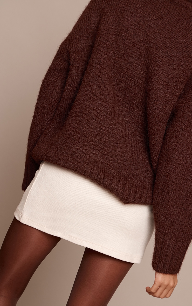 Cream Thick Brushed Rib Mini Skirt image 3