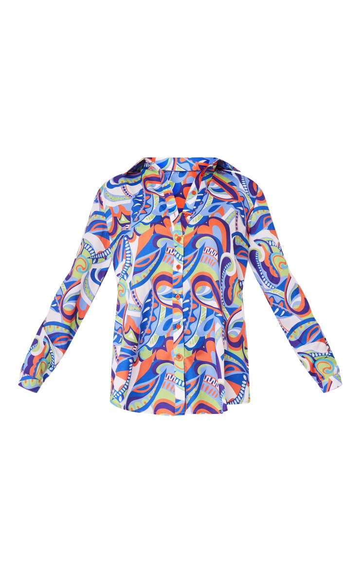 Multi Abstract Scarf Print Oversized Shirt image 5
