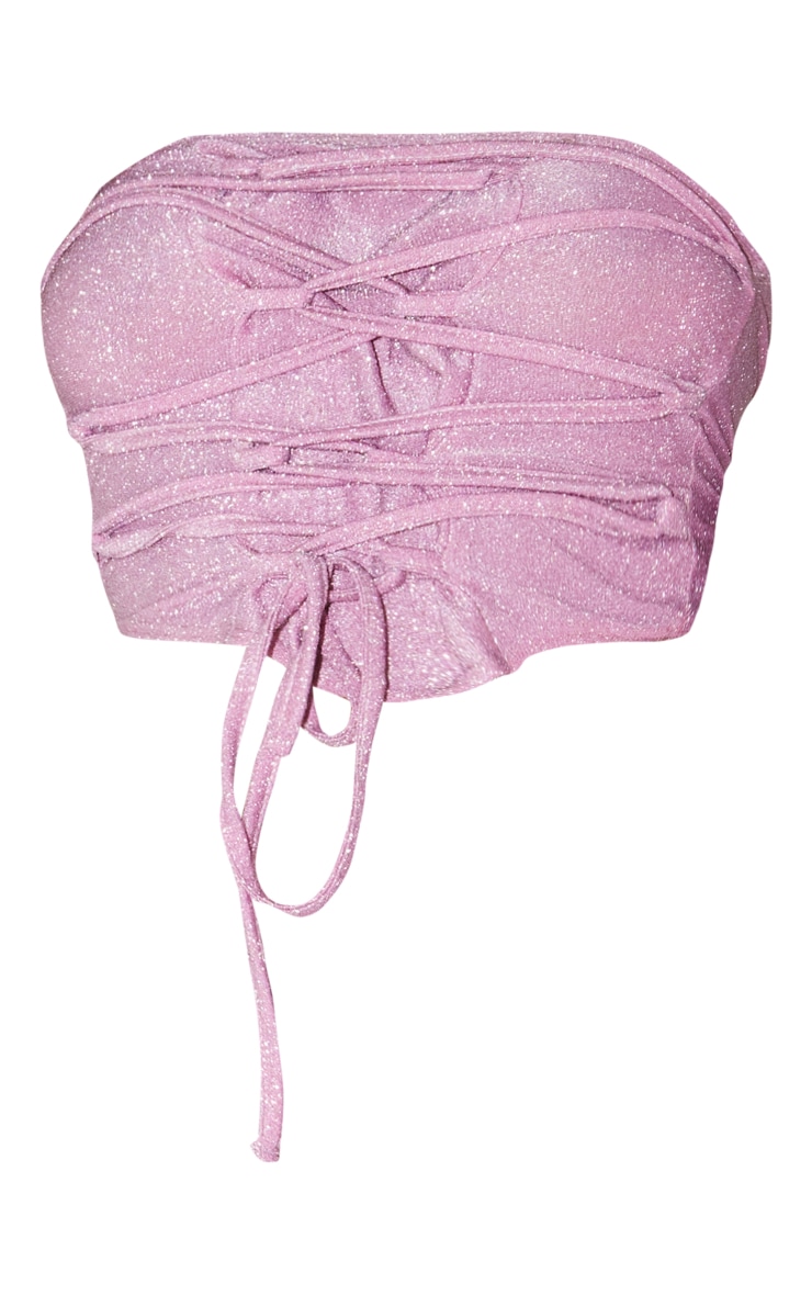 Pink Glitter Lace Up Detail Bandeau image 1