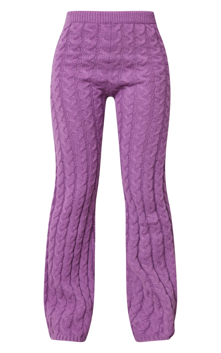  Dark Lilac Cable Knit Wide Leg Knit Trousers image 5