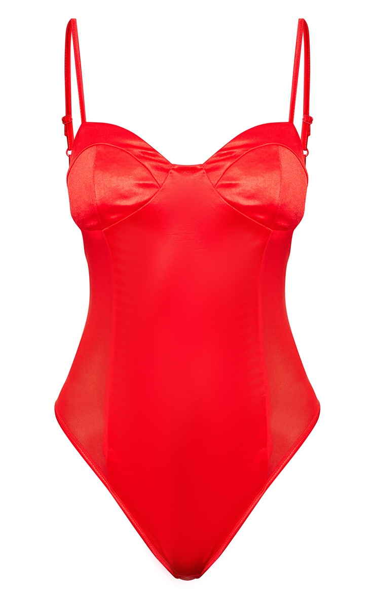 Red Shine Slinky Strappy Thong Bodysuit PrettyLittleThing