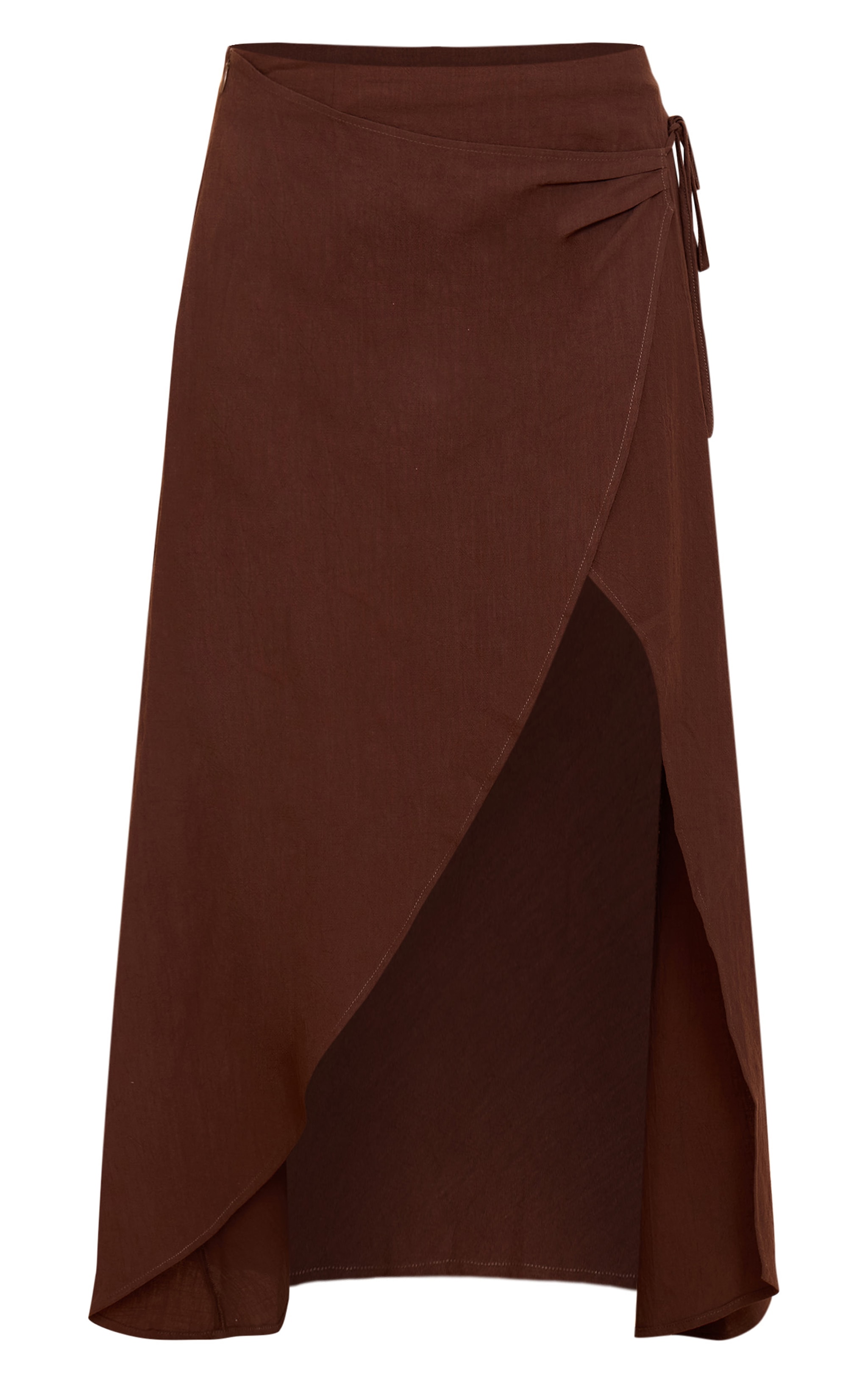 Dark Brown Linen Look Split Tie Midi Skirt image 5