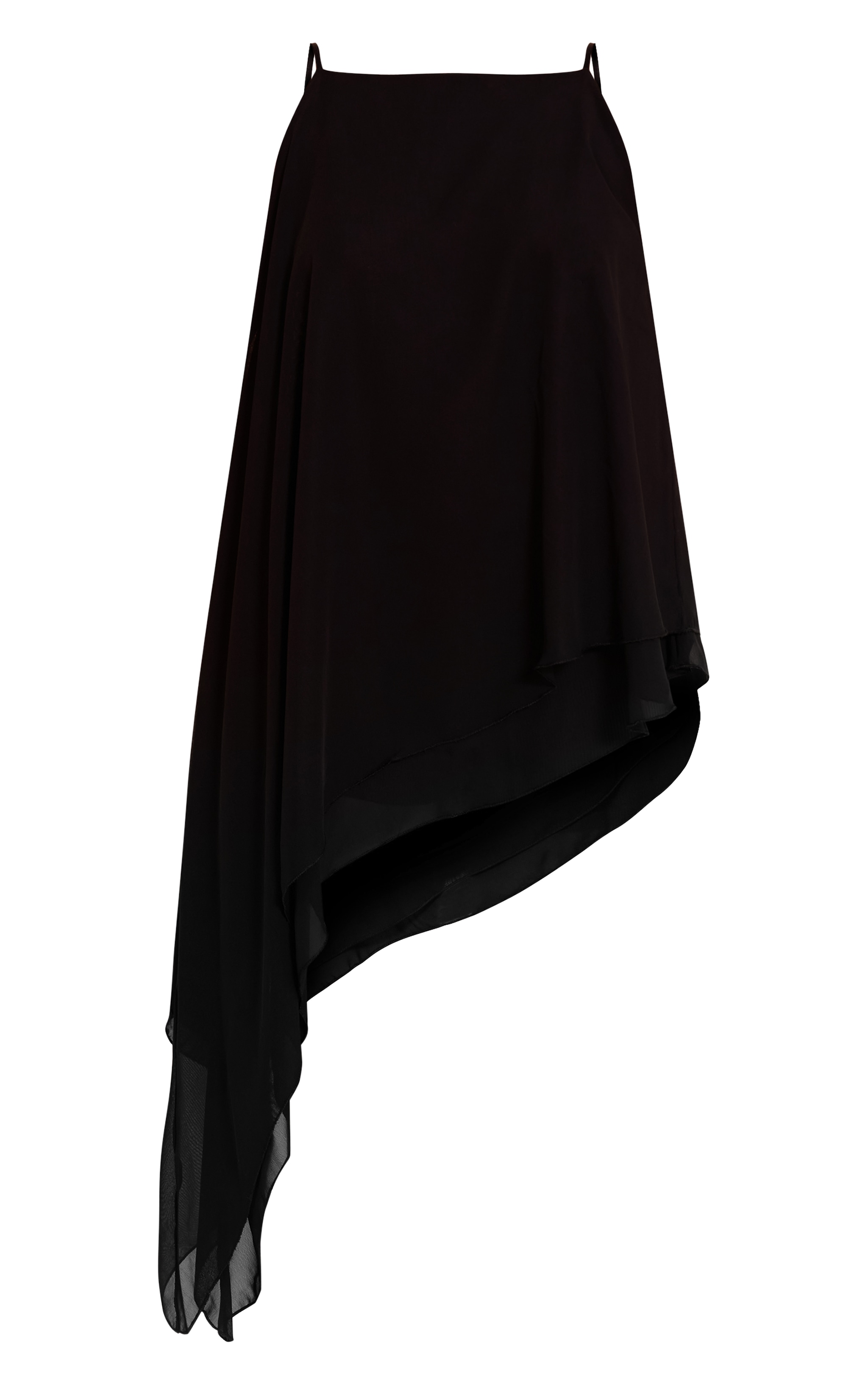 Top long asymétrique en mousseline de soie noire à bretelles fines image 5