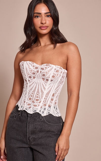 Petite Corset en dentelle texturée blanche transparente fleurie