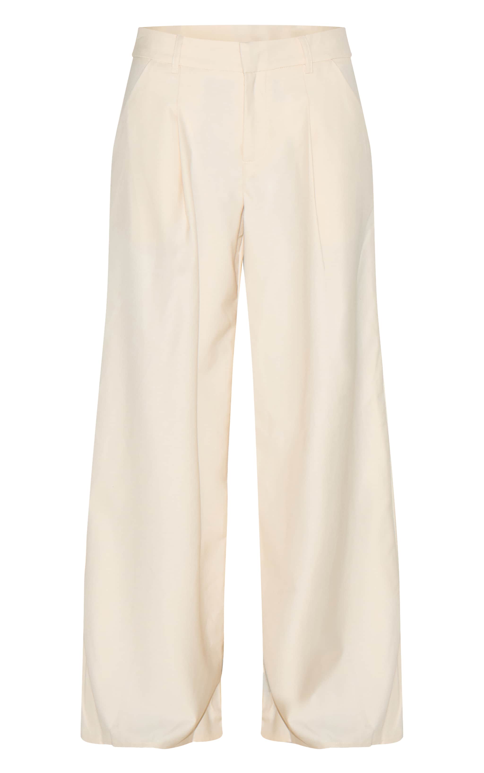 Cream Woven Double Pleat Wide Leg Pants image 5