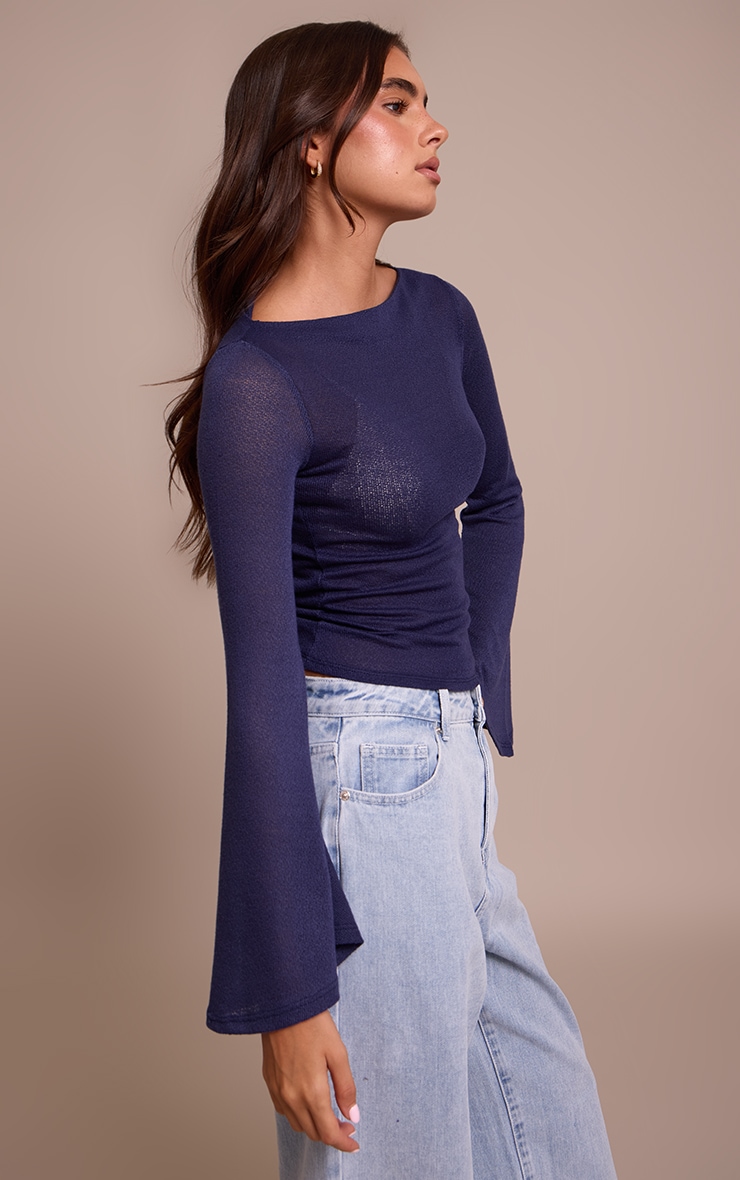 Navy Textured Extreme Flute Sleeve Long Top image 4