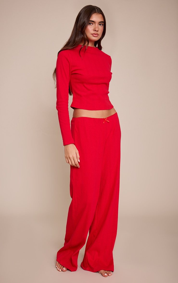 Red Pointelle Long Sleeve Pyjama Top image 3
