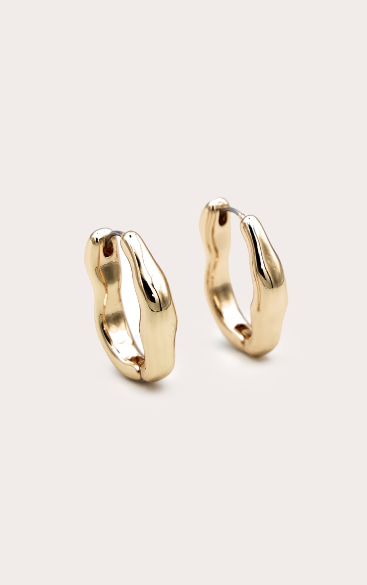 Gold Molten Wave Hoop Earrings image 1
