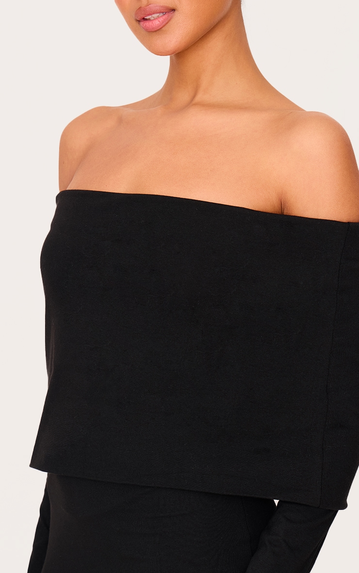 Black Cotton Super Oversized Bardot Mini Dress image 4