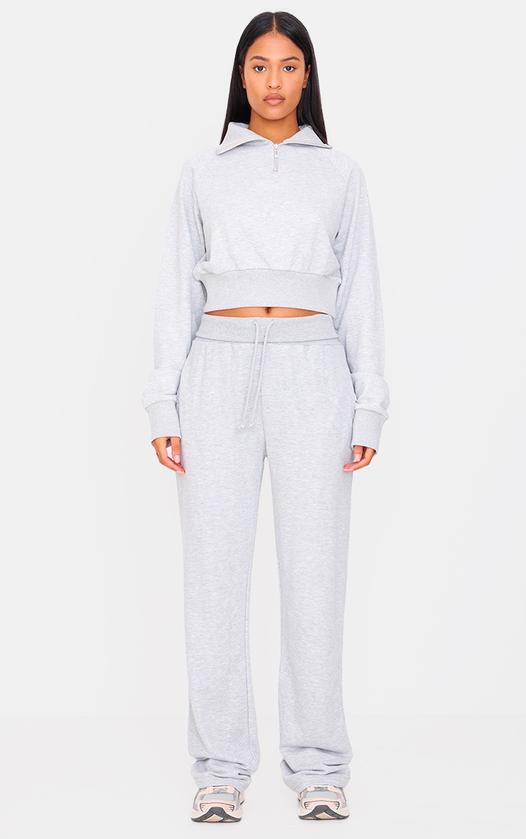 Tall Grey Marl Half Zip Cropped Sweatshirt image 3