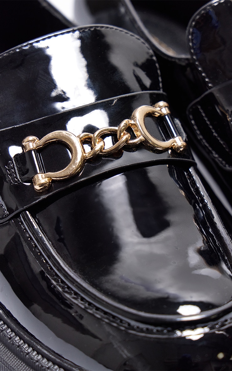 Black PU Round Toe Chunky Sole Chain Loafers image 4