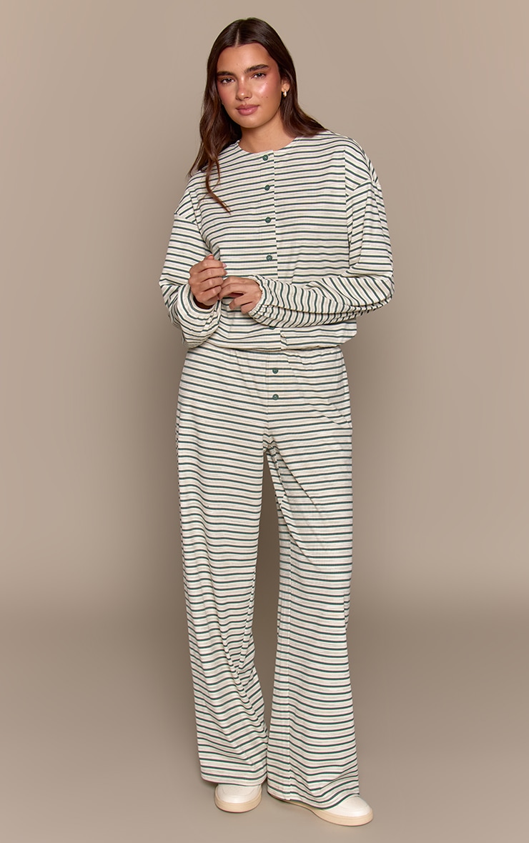 Teal Stripe Soft Rib Relaxed Button Up Top image 3