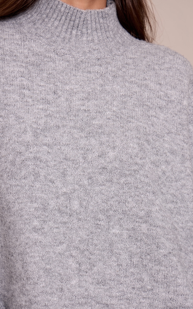 Light Grey Marl Oversized Polo Neck Knitted Sweater image 4