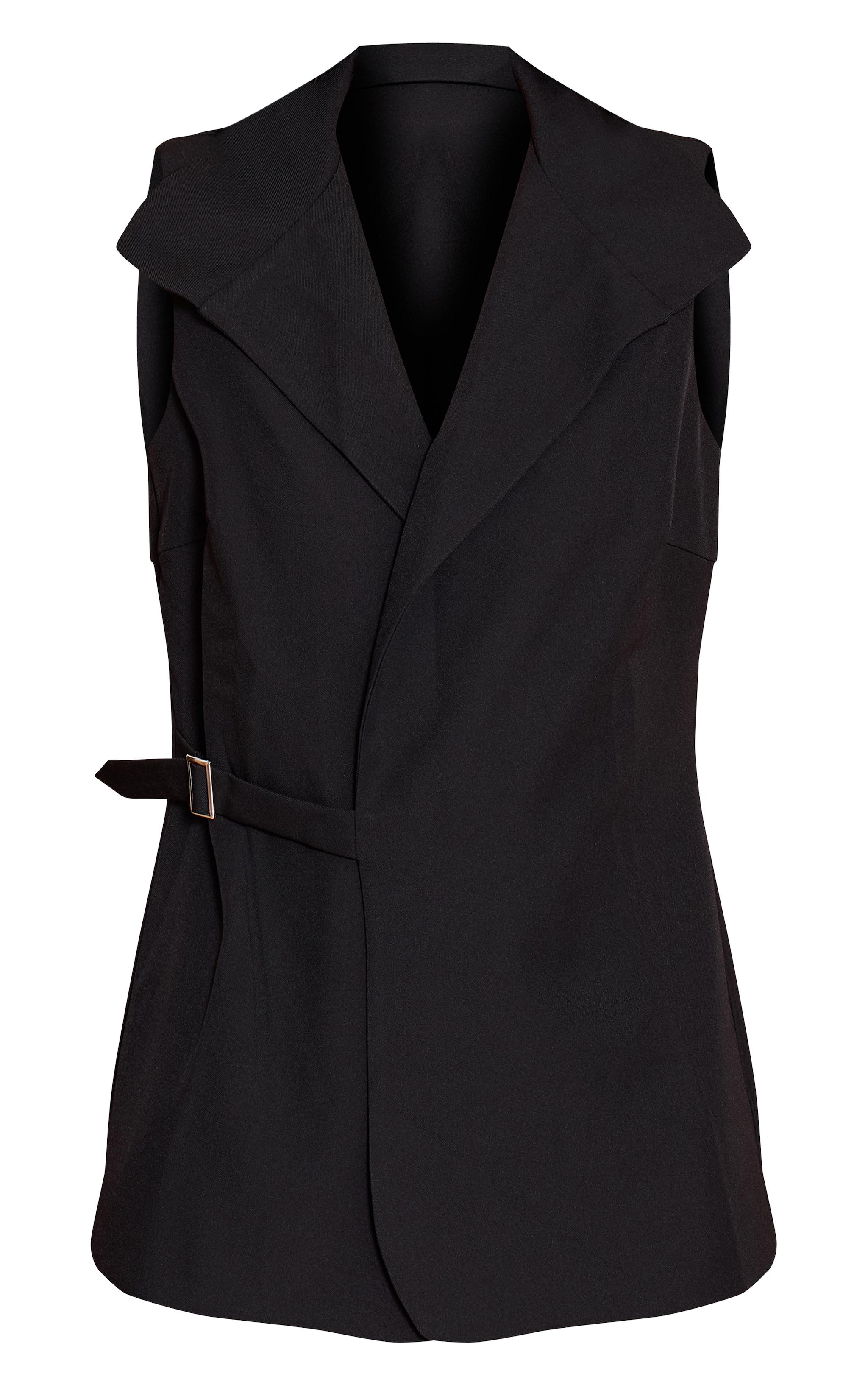 Black Oversized Buckle Detail Longline Vest image 5