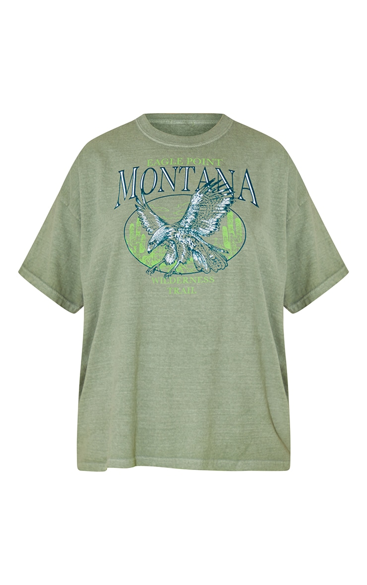 Khaki Montana Logo Oversized Washed T Shirt image 3