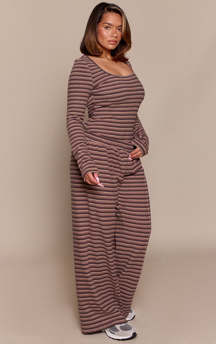 Shape Chocolate Striped Wide Leg Seam Detail Sweatpant  image 2