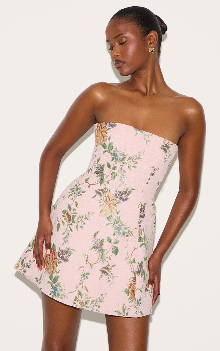 Pink Floral Bandeau A Line Shift Dress image 1