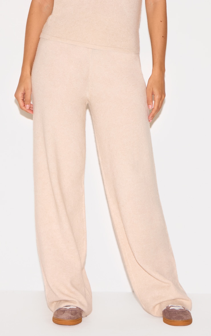 Oatmeal Soft Knit Wide Leg Pants image 2