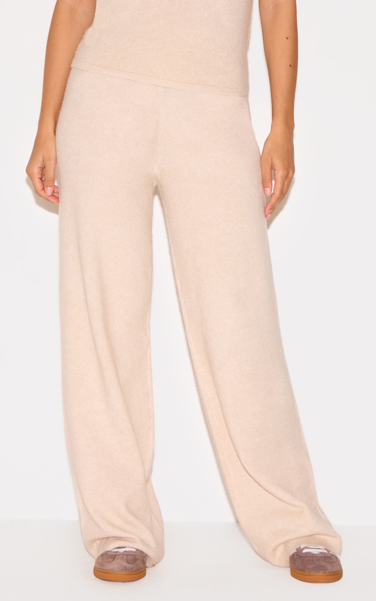 Oatmeal Soft Knit Wide Leg Trousers image 2