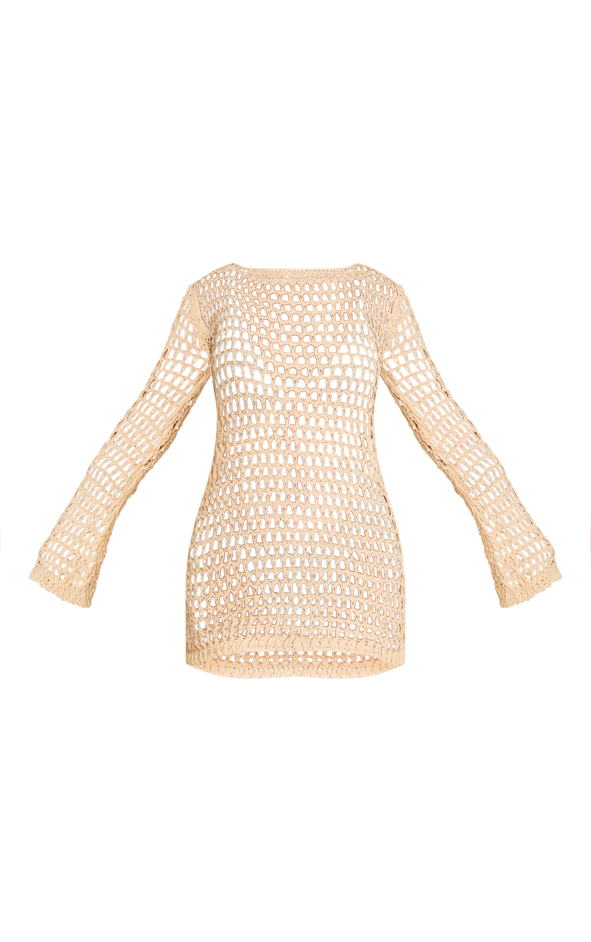 Mini robe de plage en maille style crochet crème à manches longues image 5