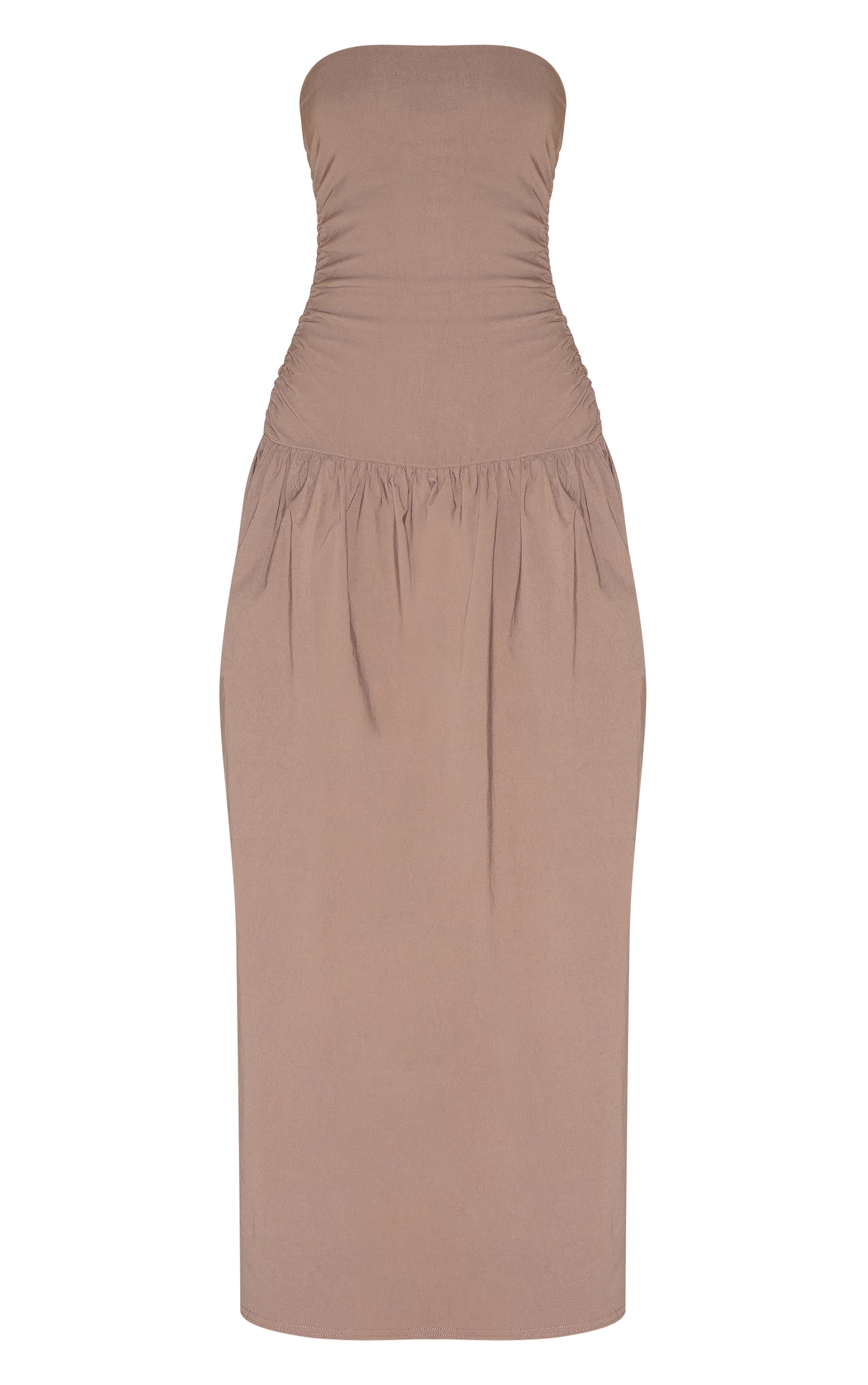 Taupe Stretch Woven Bandeau Ruched Maxi Dress image 5
