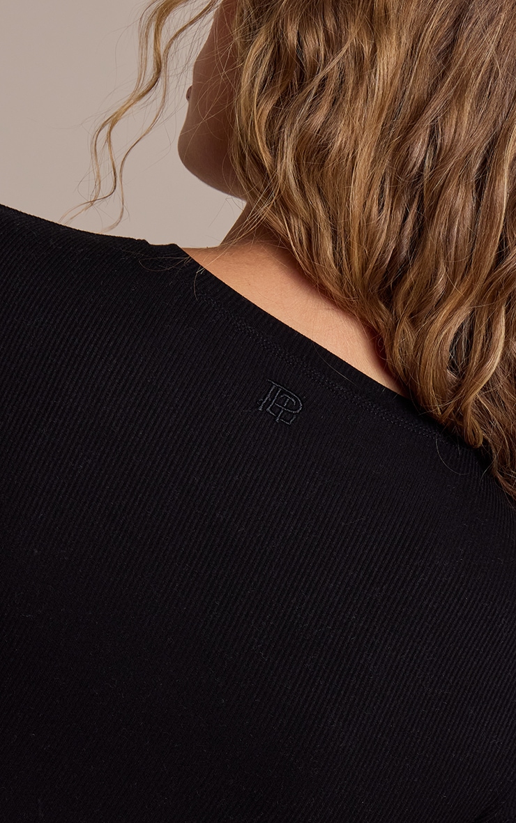 Black Soft Rib Fitted Long Sleeve Top image 4