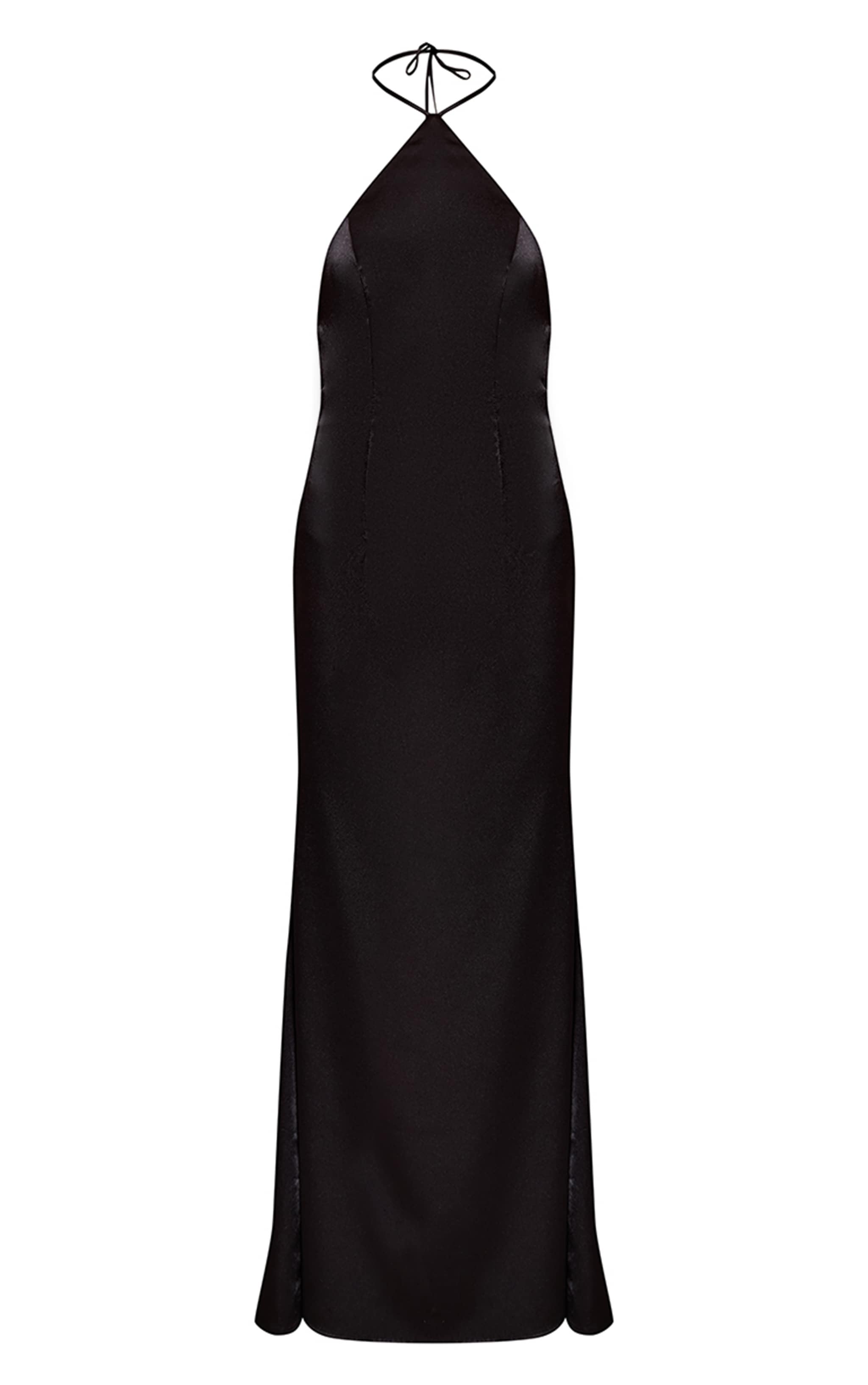 Black Satin Halterneck Tie Neck Maxi Dress image 5
