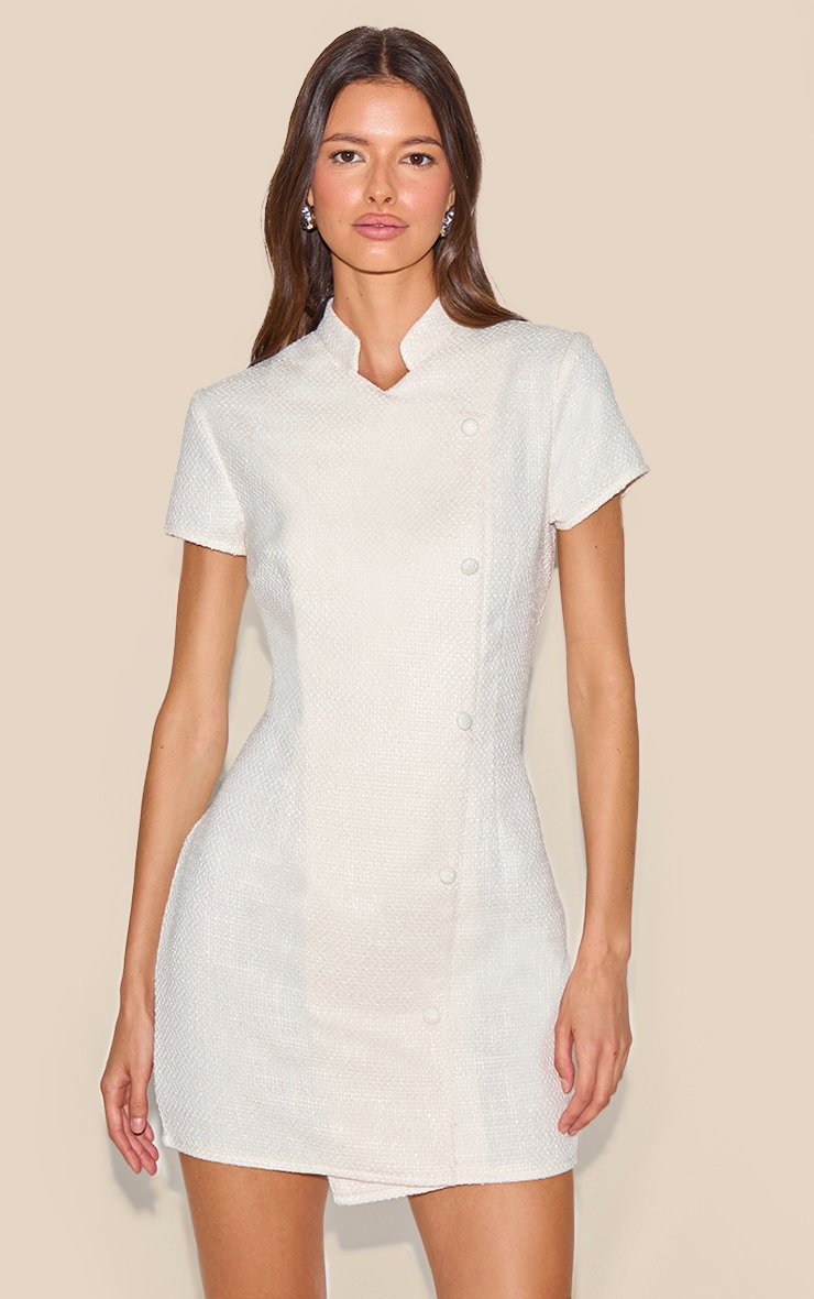 Butter Cream Boucle Button Detail Mini Dress image 1