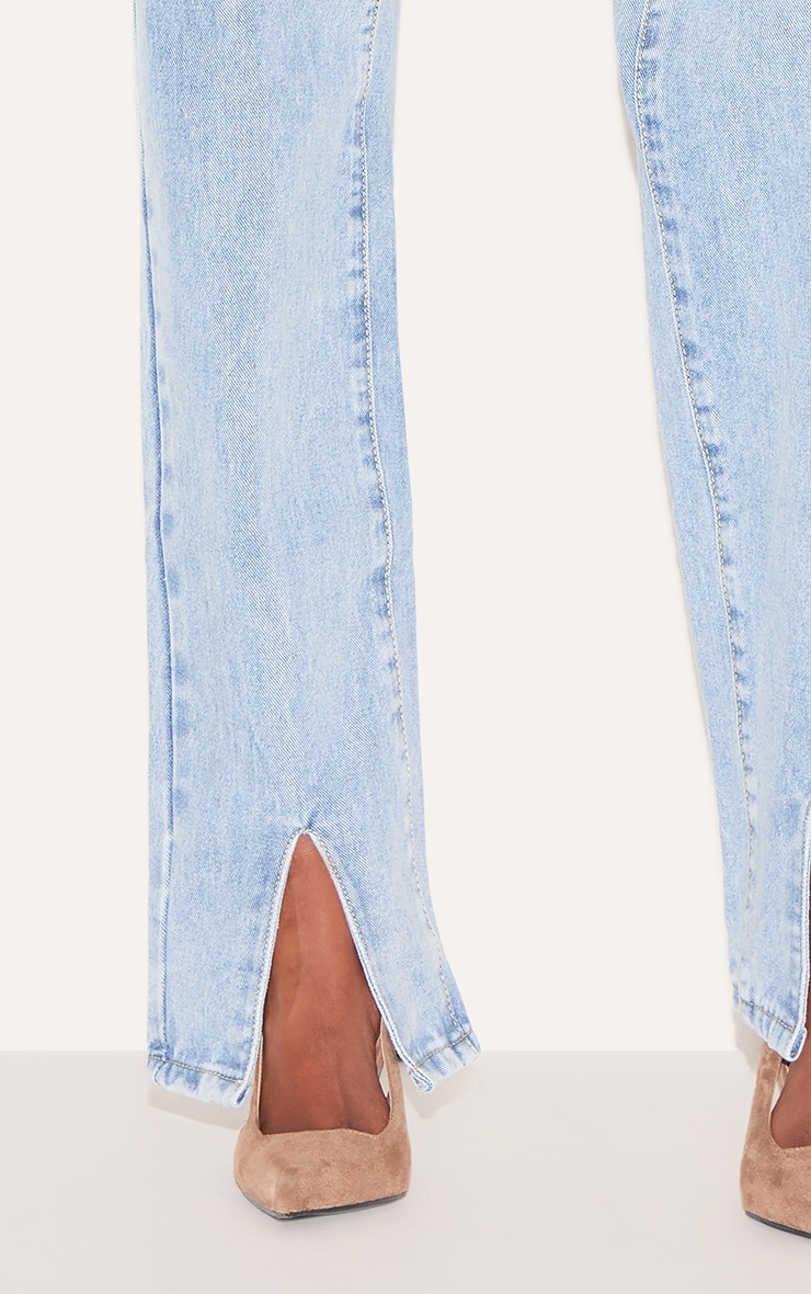 Light Blue Wash Front Split Long Leg Straight Jeans image 4