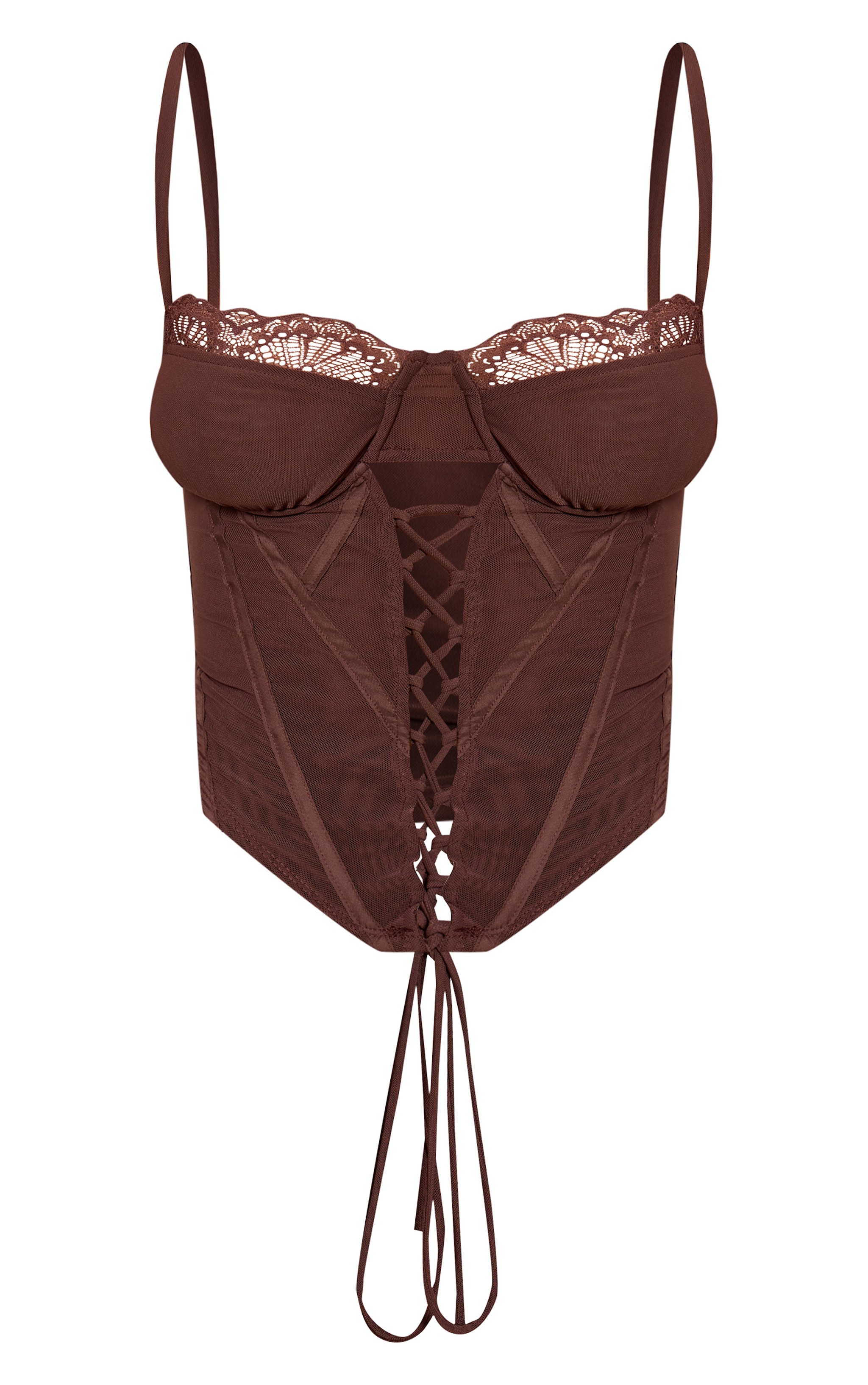 Shape Chocolate Mesh Lace Up Scallop Trim Corset image 5