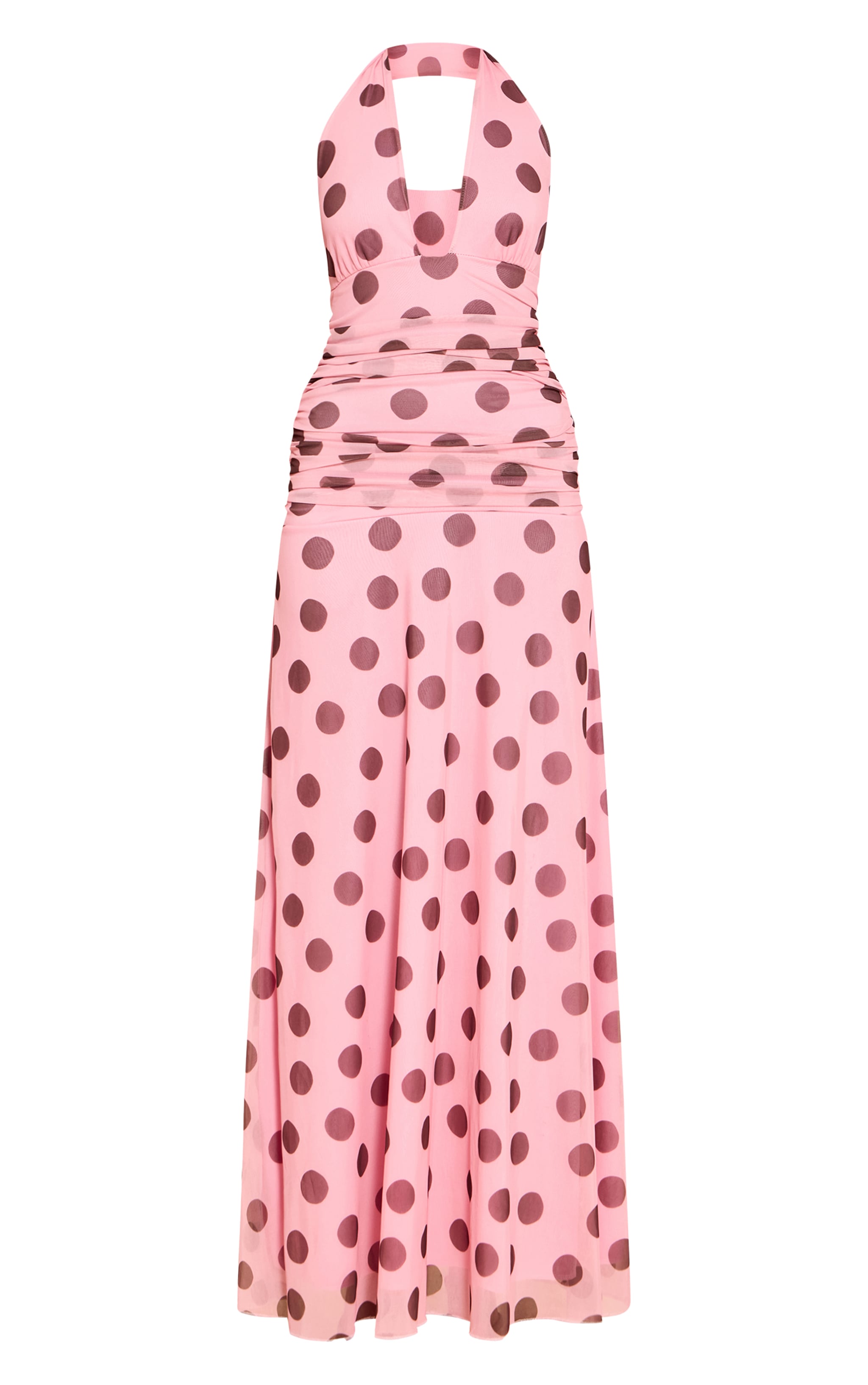 Pink Polka Dot Chiffon Halterneck Maxi Dress image 5