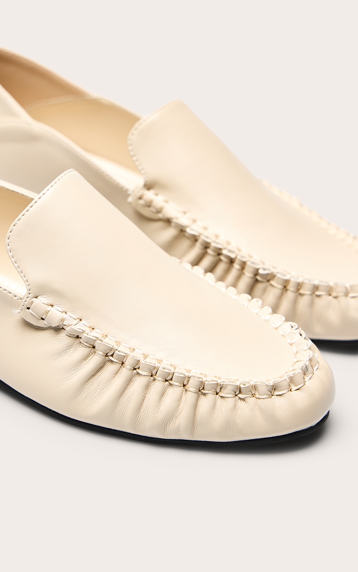 Cream PU Ruched Trim Boat Loafer image 5