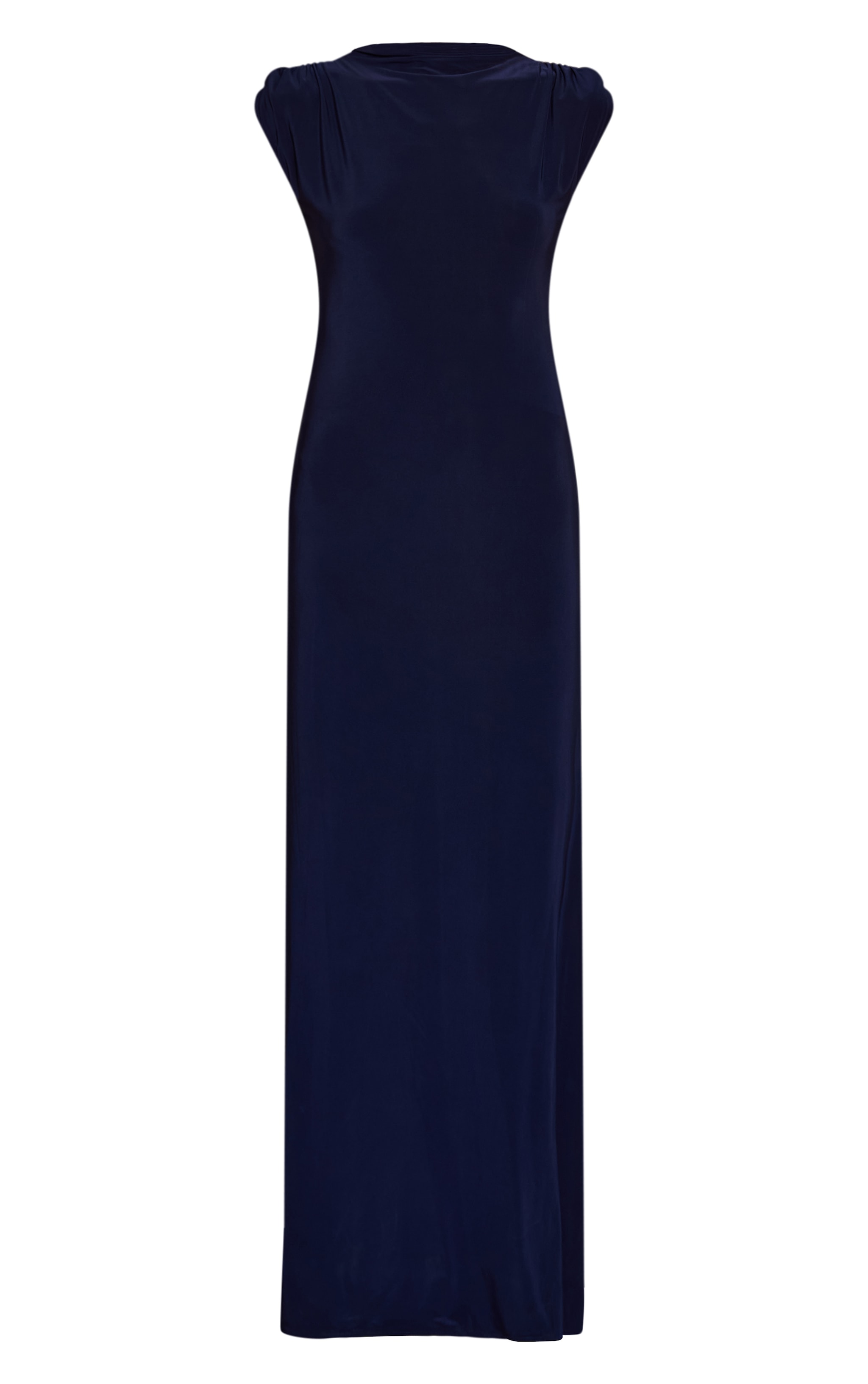 Navy Double Layer Slinky Ruched Shoulder Detail Maxi Dress image 5