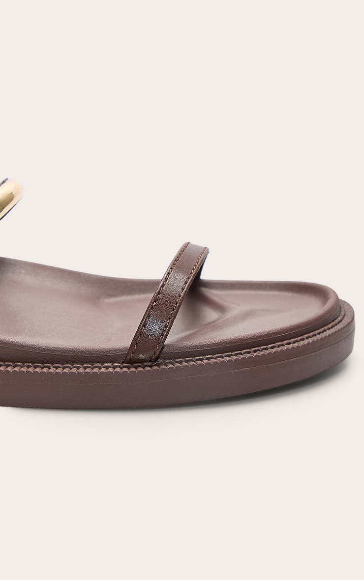 Chocolate Pu Round Toe Gold Strap Footbed Sandals image 3