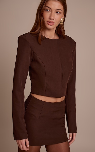 Dark Brown Tailored Woven Cropped Blazer