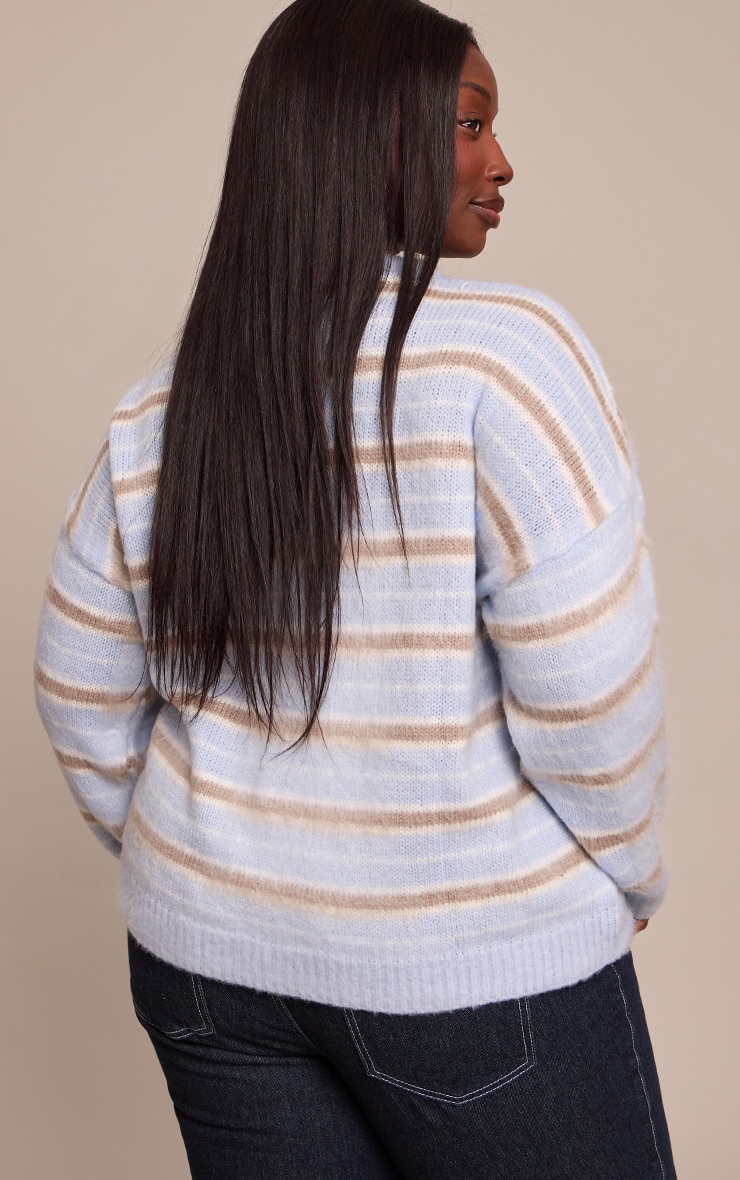 Plus Brown Striped Brushed Knit Jumper image 2