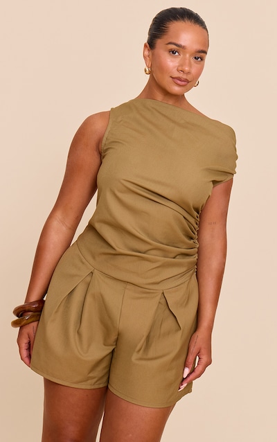 SHAPE khaki Woven Ruched One Sleeve PLAYSUIT