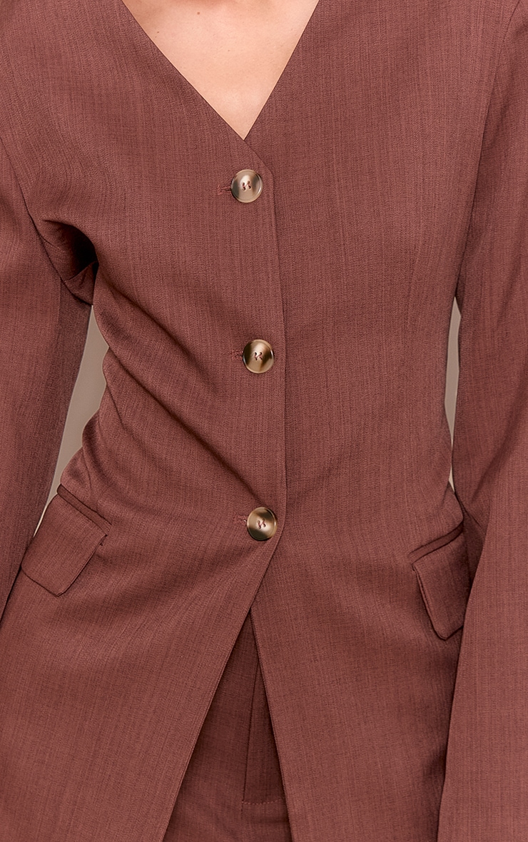 Chestnut Premium Tailored Collarless Button Up Fitted Blazer image 4