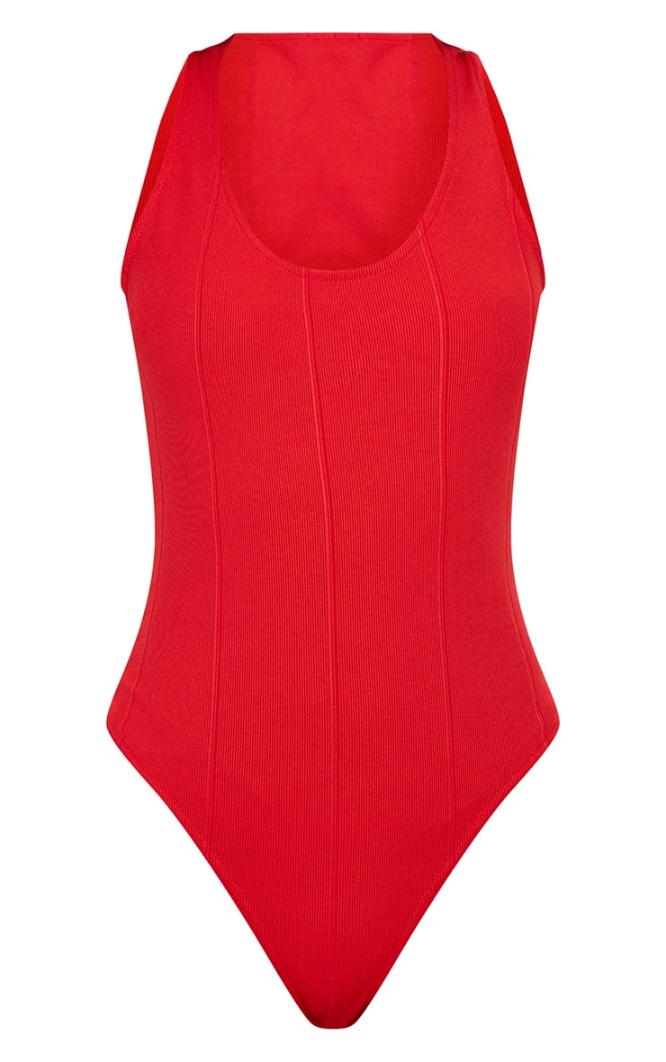 Red Bandage Scoop Neck Thong Bodysuit PrettyLittleThing UAE