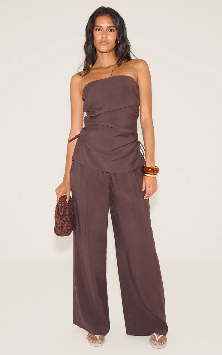 Top bustier tissé chocolat froncé image 3
