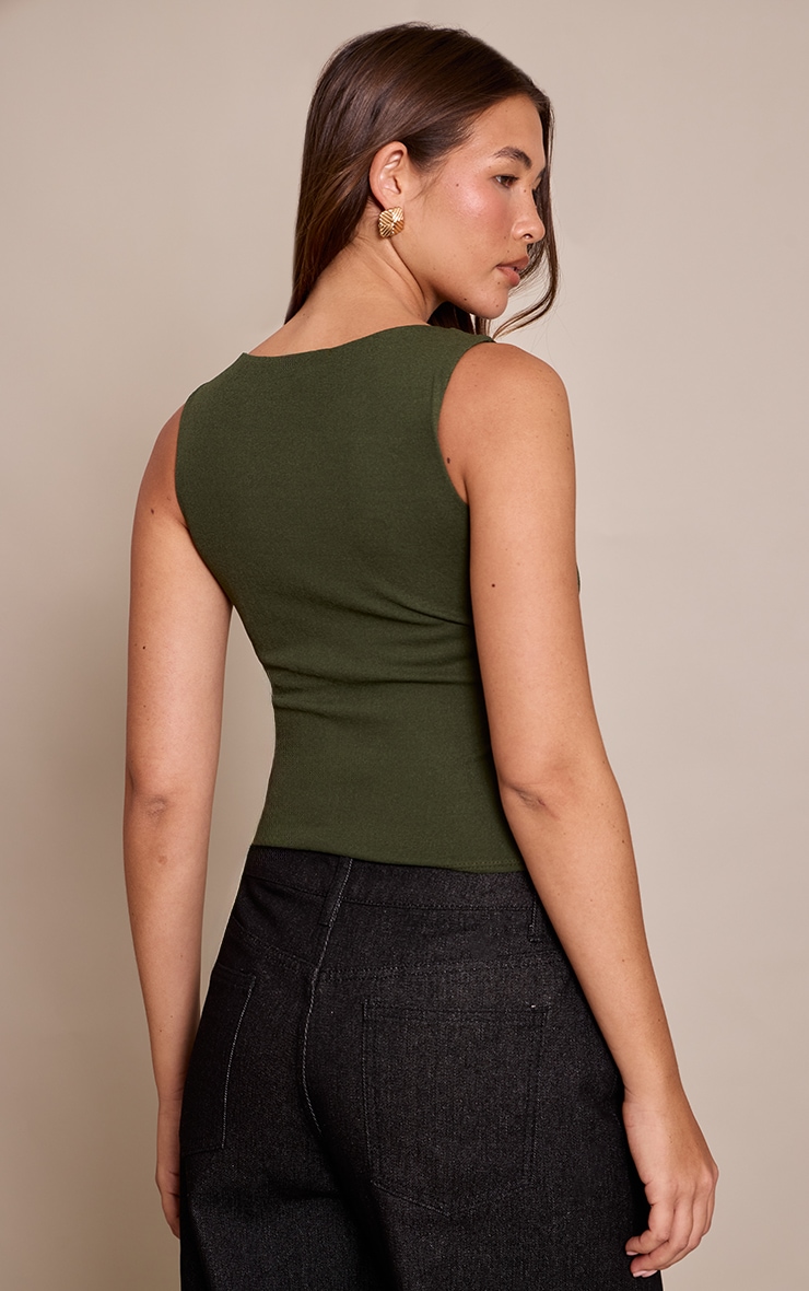 Dark Khaki Burnout Mesh Drape Detail Long Top  image 2