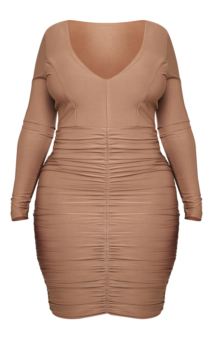 Shape Taupe Slinky Ruched Mini Dress image 5