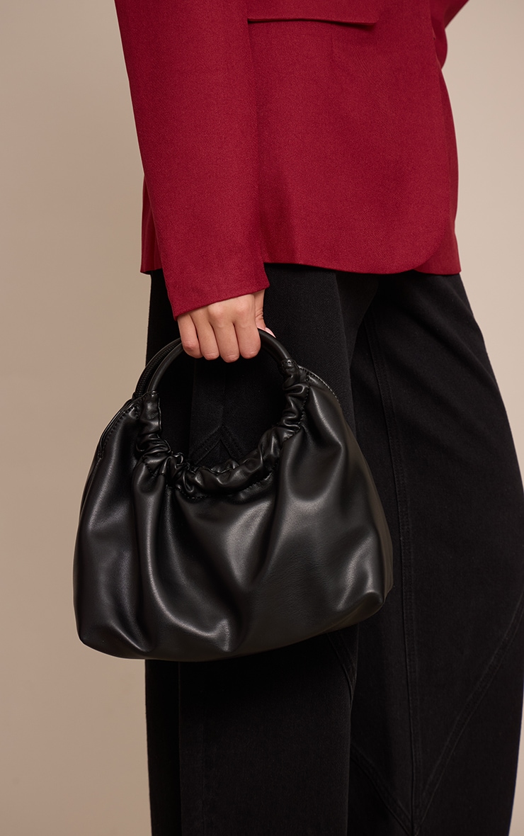 Black PU Ruched Grab Handle Handbag image 1