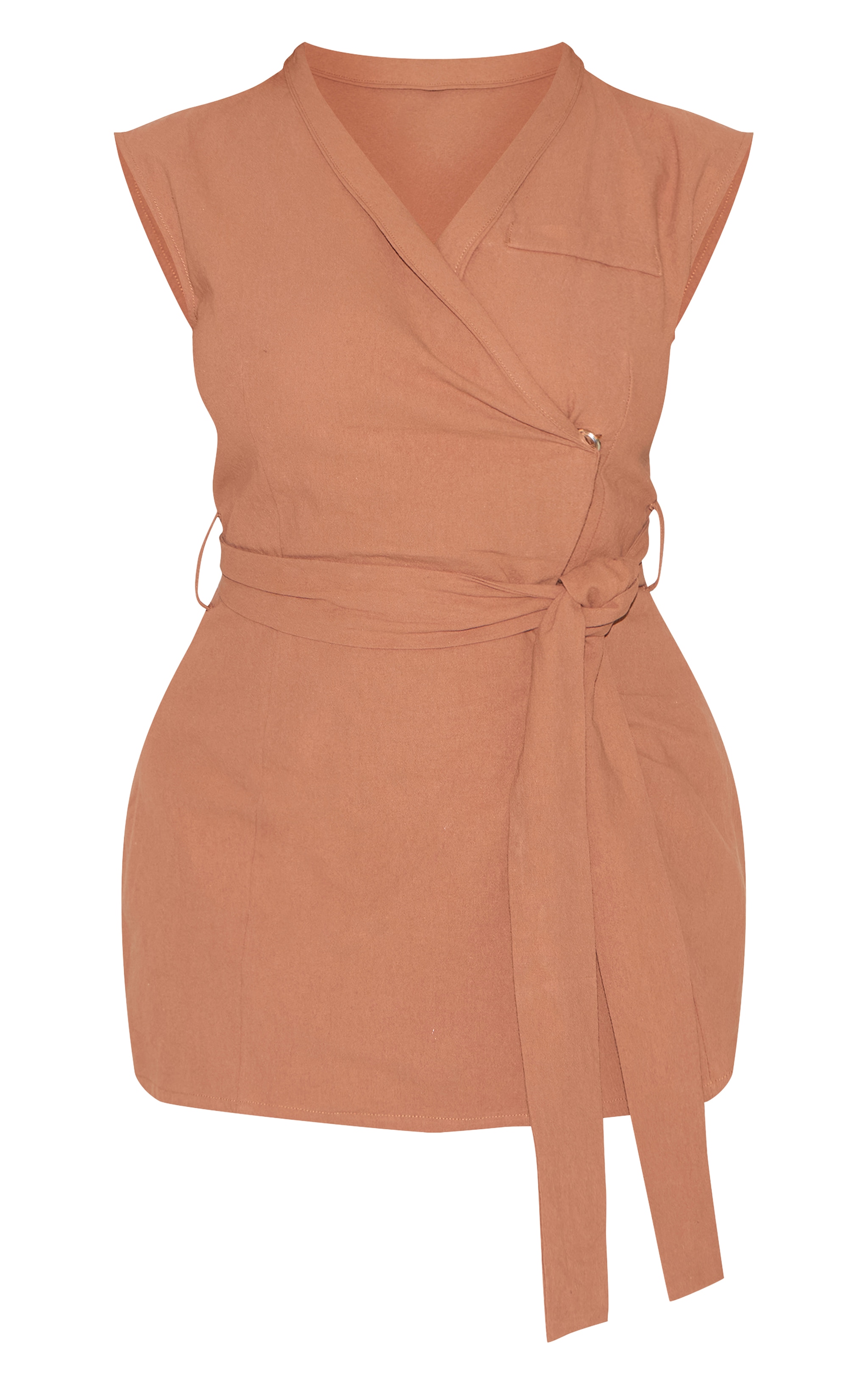 Shape Blazer cache-coeur en effet lin café au lait à ceinture nouée devant image 6