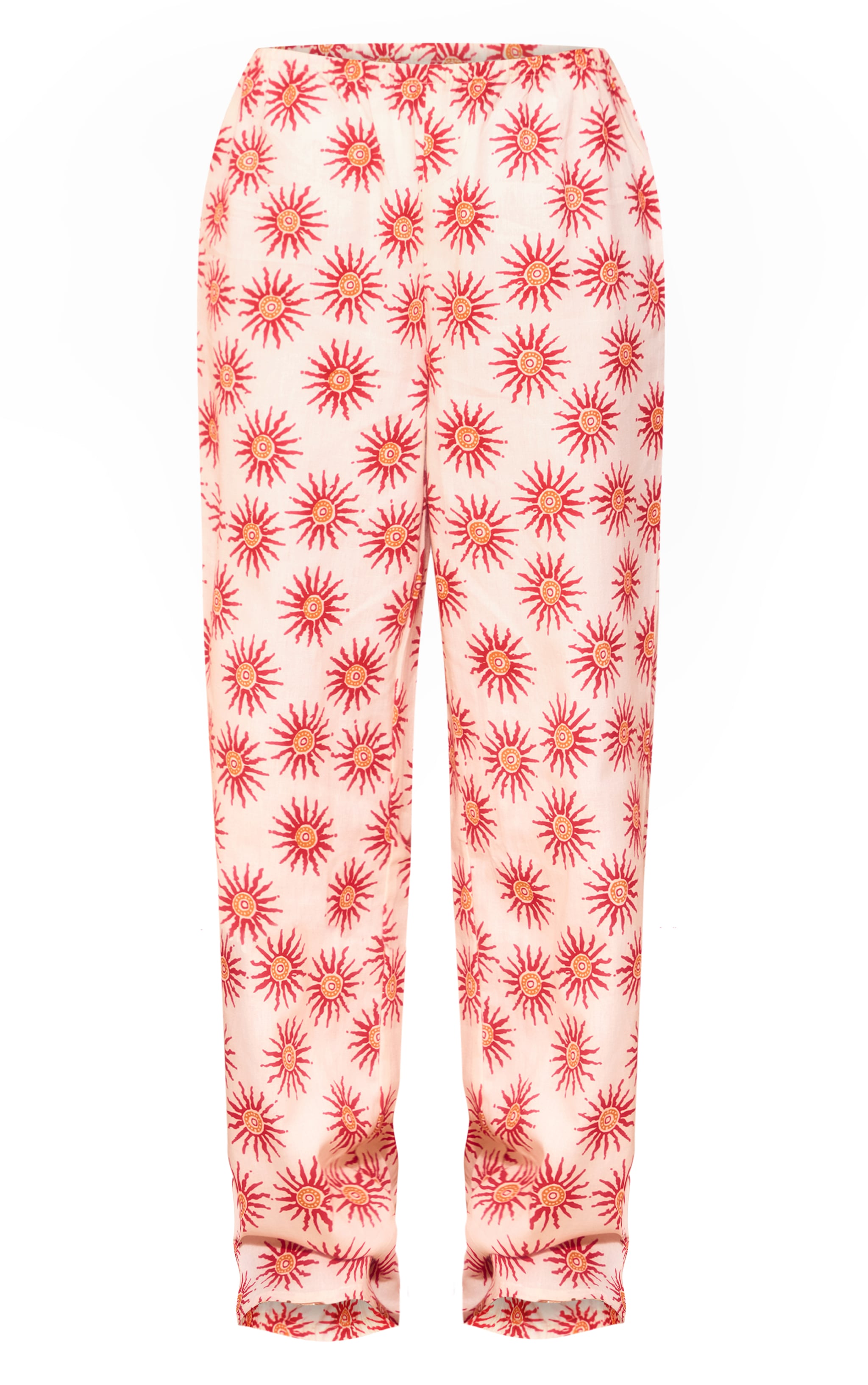 Cream Printed Linen Look Wide Leg Pants image 5