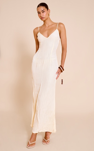 Natural Textured Beaded Detail Strappy Maxi Dress