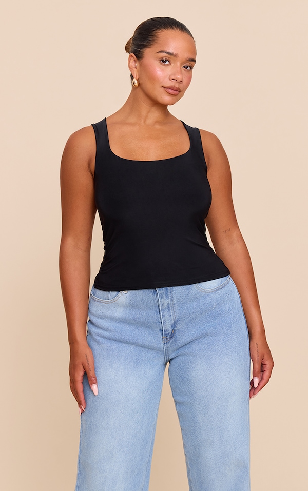 Shape Black Slinky Square Neck Top