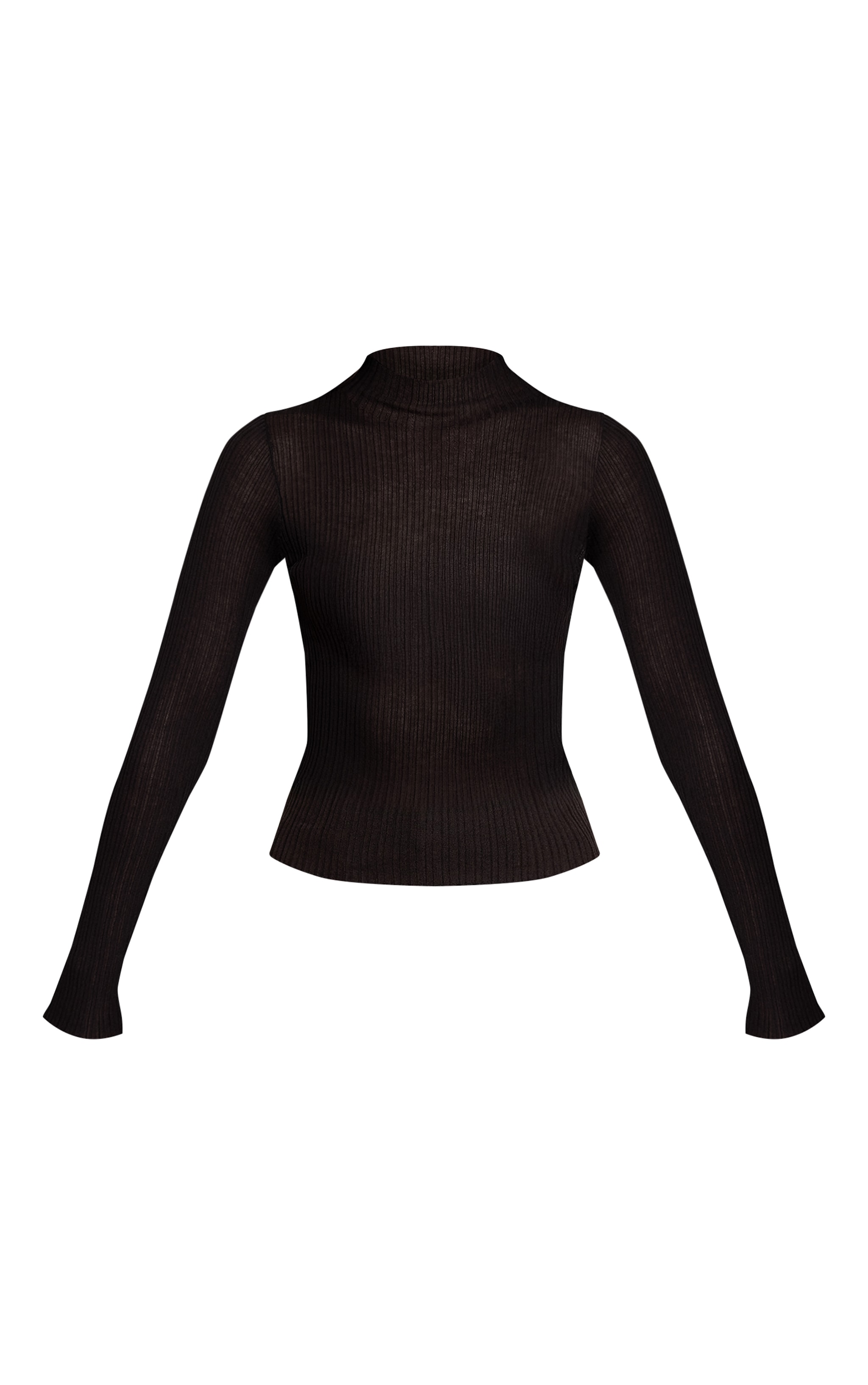 Top en maille tricot noire transparente à col montant et manches longues image 5